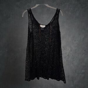 J Valde Black Mesh Open Knit Size M Beachy Resort Vacation Boho Cover Up Top